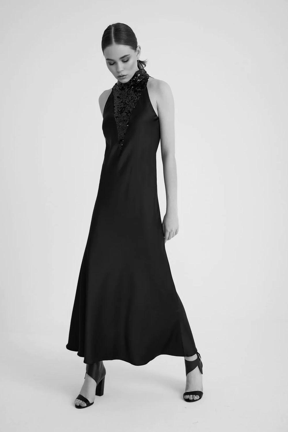 Zeynep Mayruk-Swan Dress Black-Elbise-4-fleurdirect.live