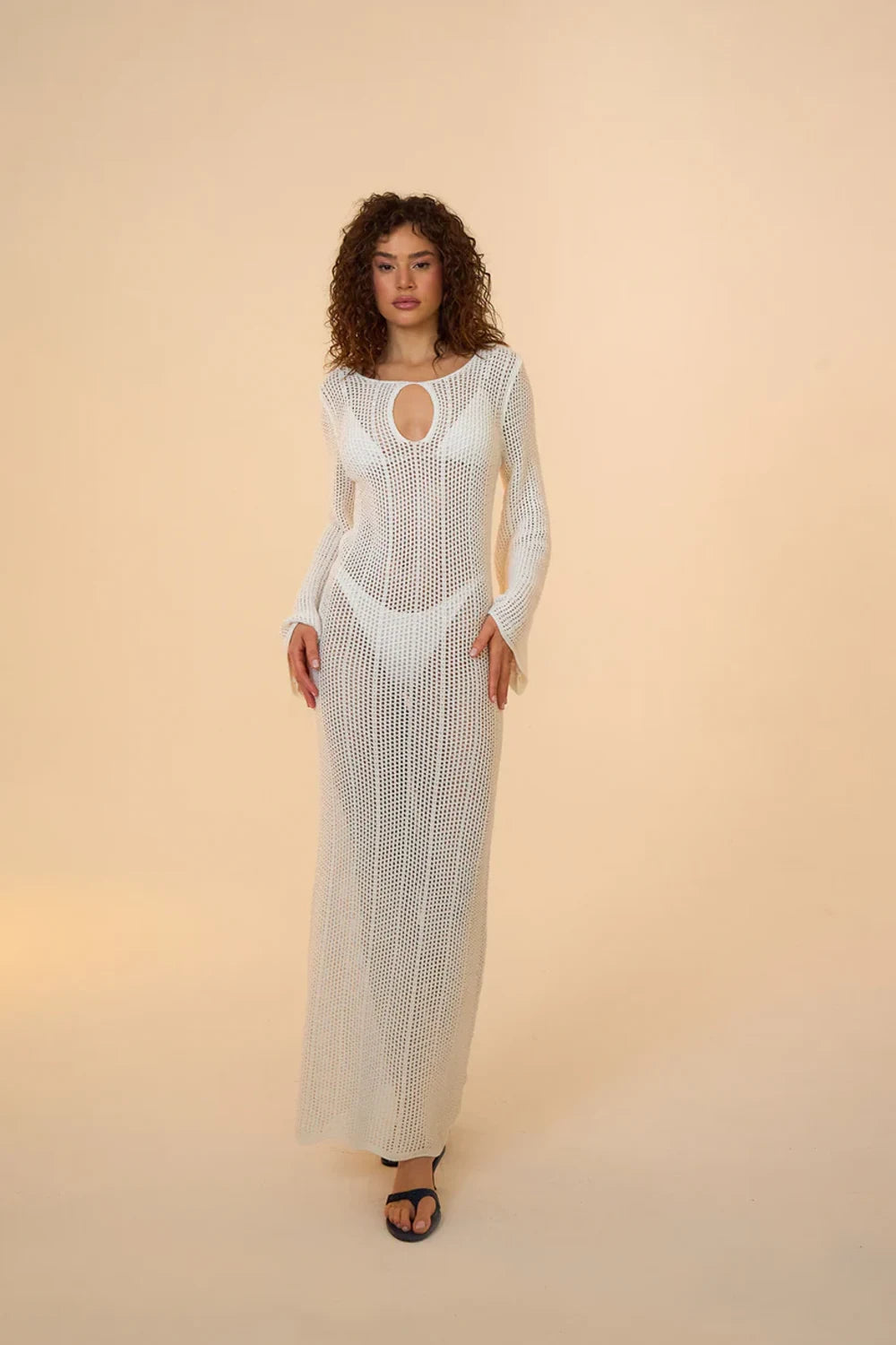 Mozto-Amaris Knitted White Maxi Beach Dress-Elbise-2-fleurdirect.live