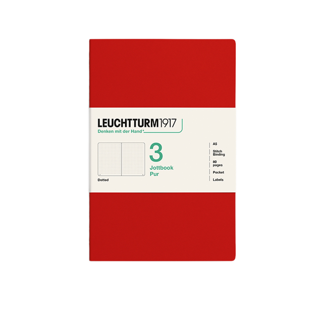 Leuchtturm1917 Jottbook Pur A5 80 Numaralandırılmış Sayfa Noktalı 3'Lü Paket Defter Cherry 400697