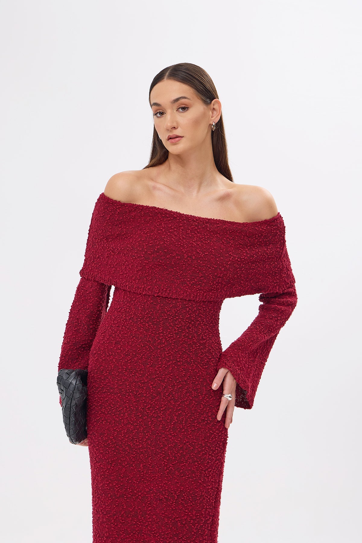 Mozto-Dora Knitted Burgundy Dress-Elbise-4-fleurdirect.live