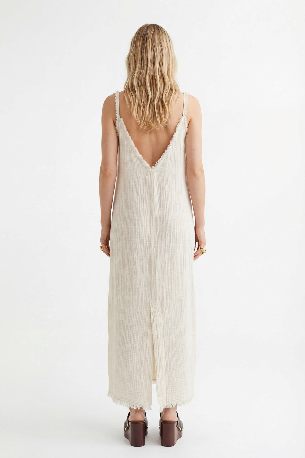 Crinkle Linen İp Askılı Elbise - 4