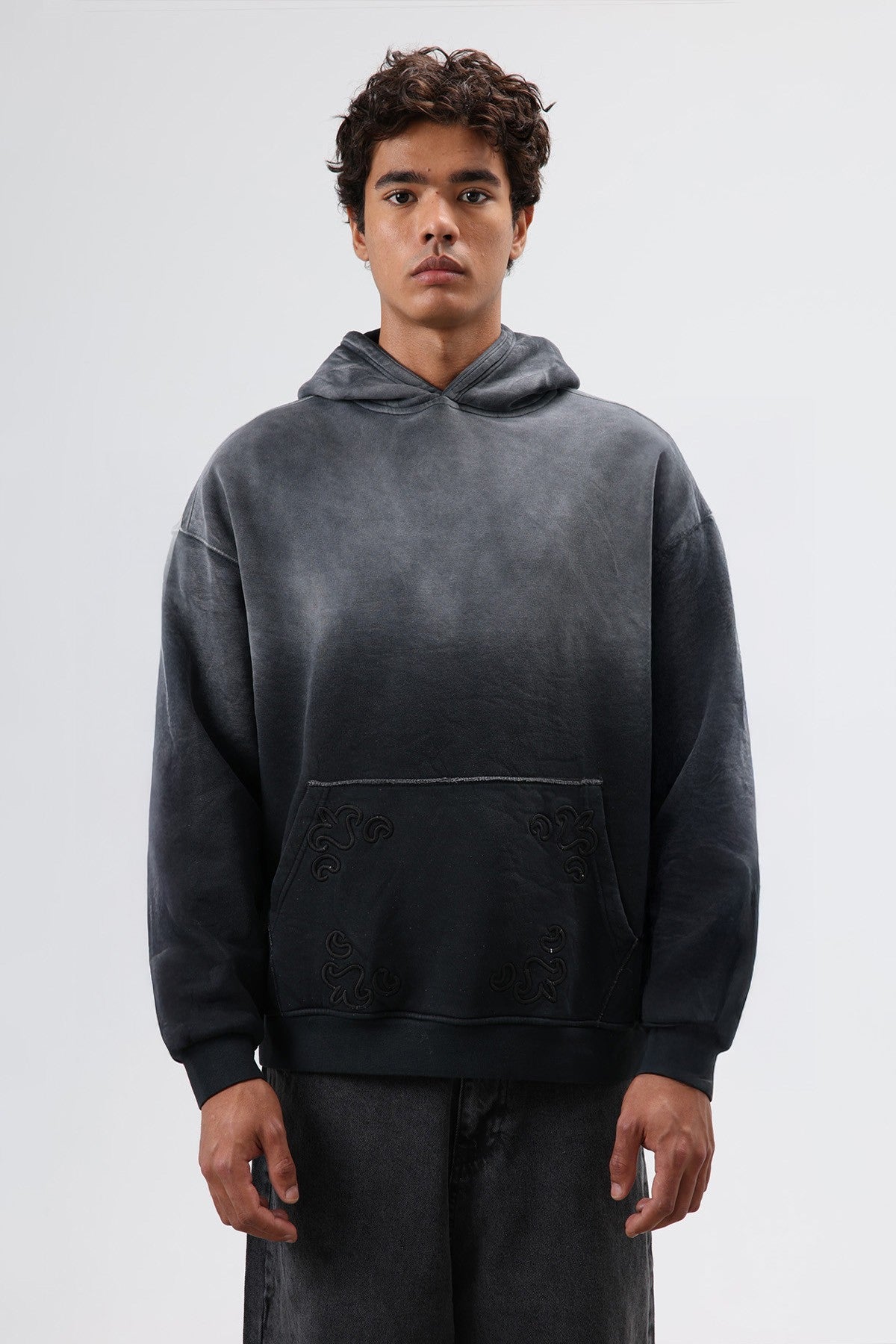 Oversize Nakış Detaylı Hoodie - 0