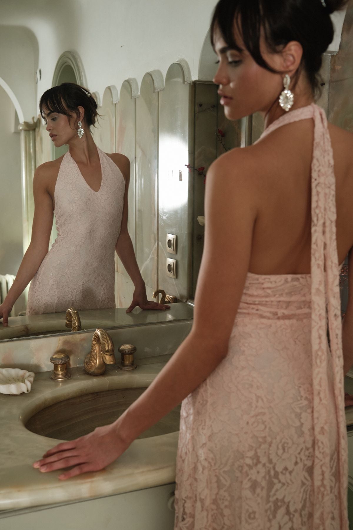 Romana Dantelli Uzun Elbise - Pembe - 6