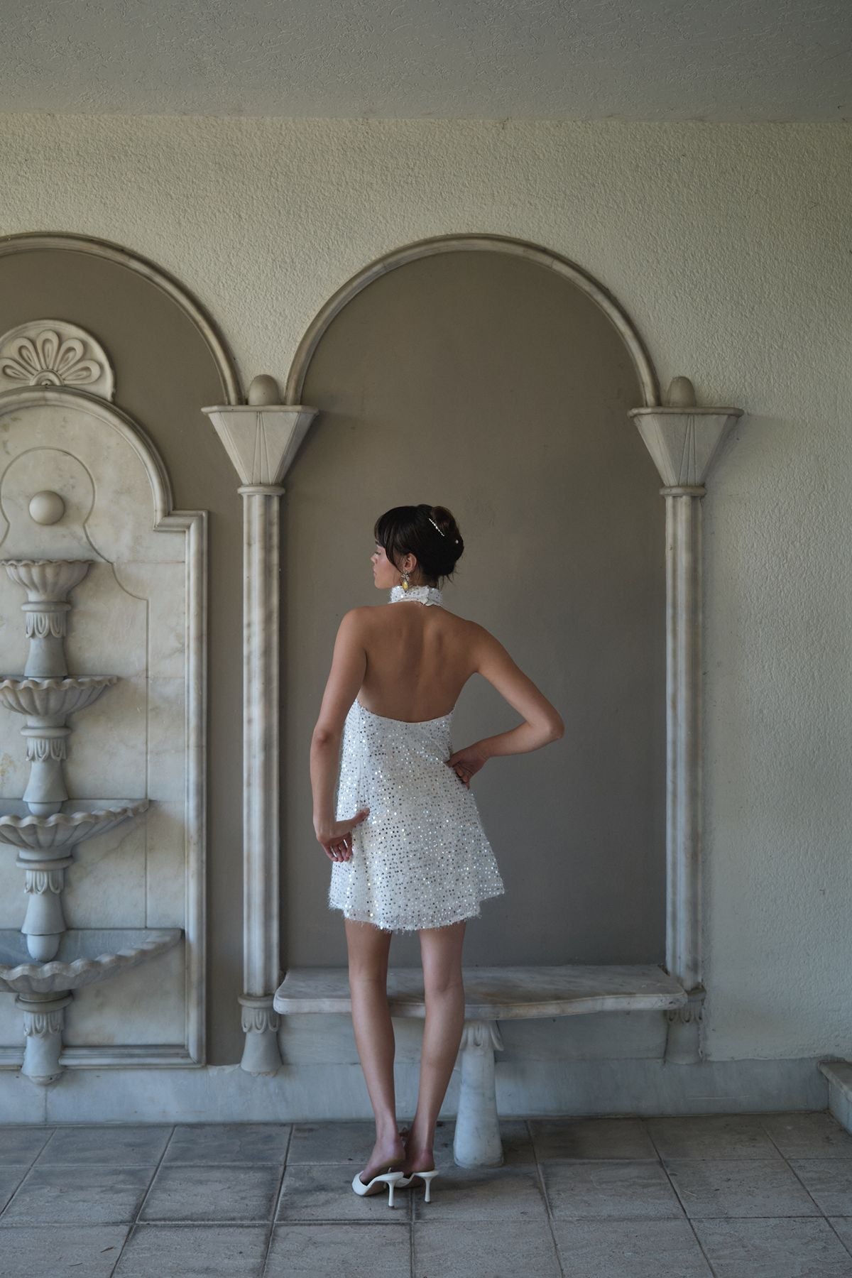Waltz Payetli Elbise - Beyaz - 2