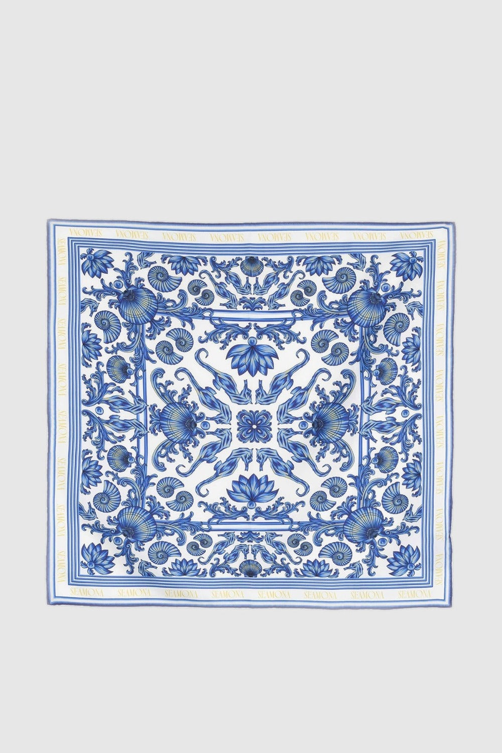 Royal Blue Blanc Silk Scarf - Gold Detailed - 0
