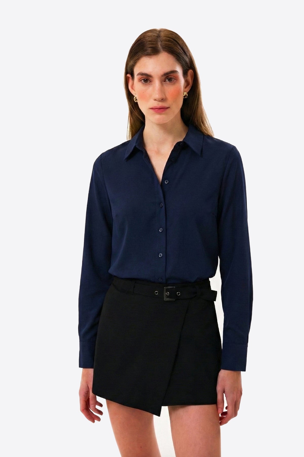 Slim Fit Kadın Gömlek, Lacivert - 1
