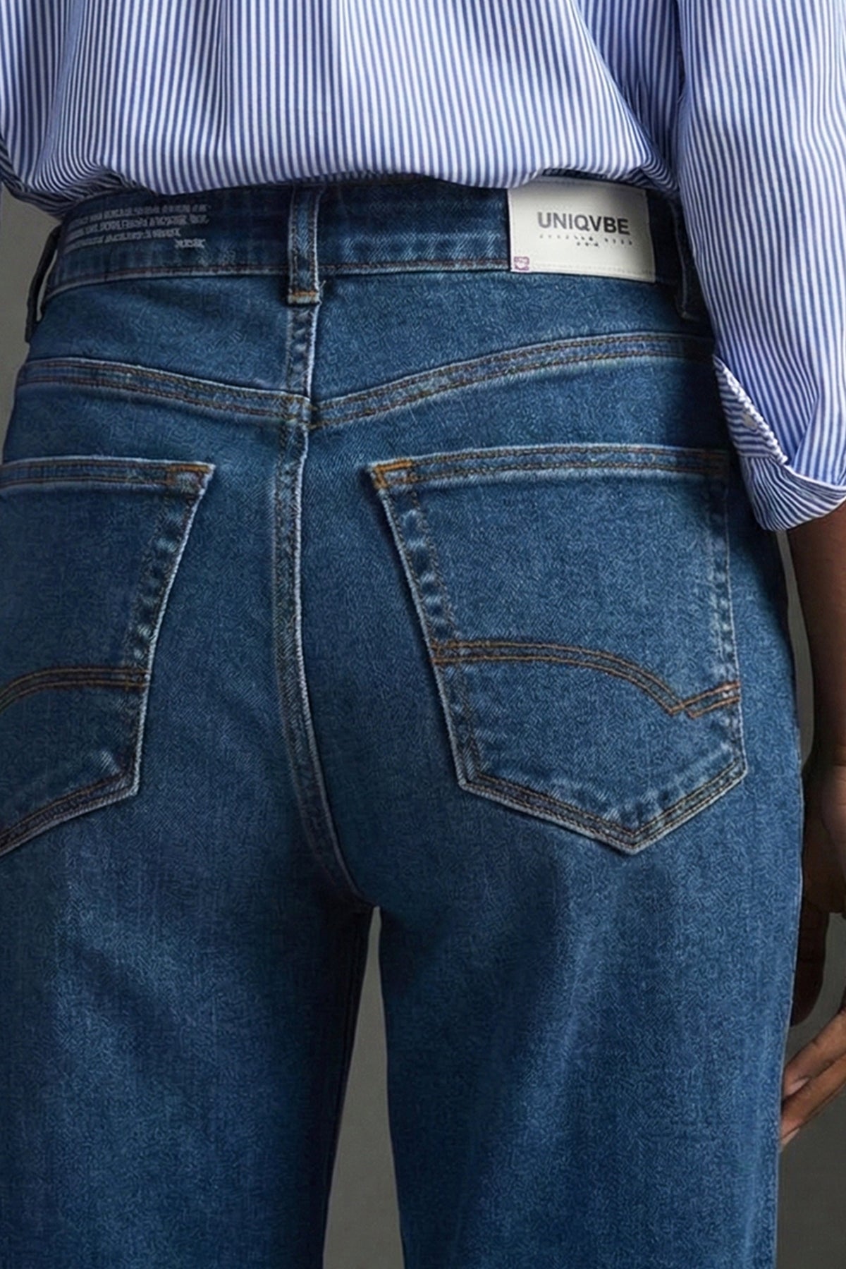 Yüksek Bel Comfort Fit Kadın Jean Pantolon, Mavi - 3