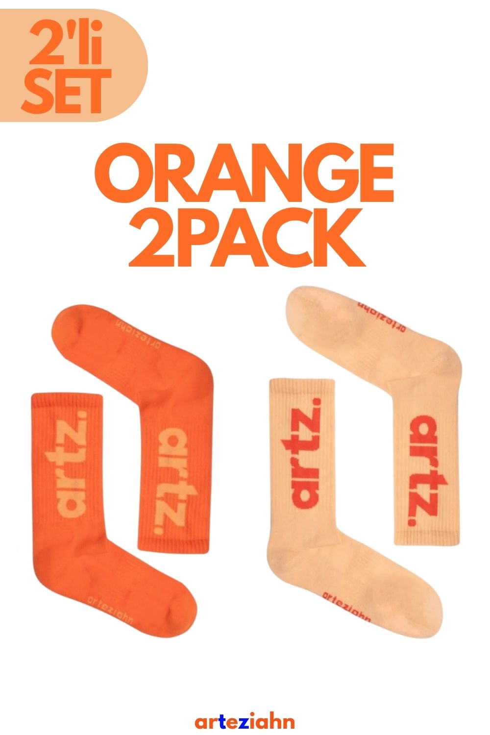 Essentials Orange Pack Lifestyle & Spor Havlu Taban Organik Pamuklu 2'li Çorap Seti - 0