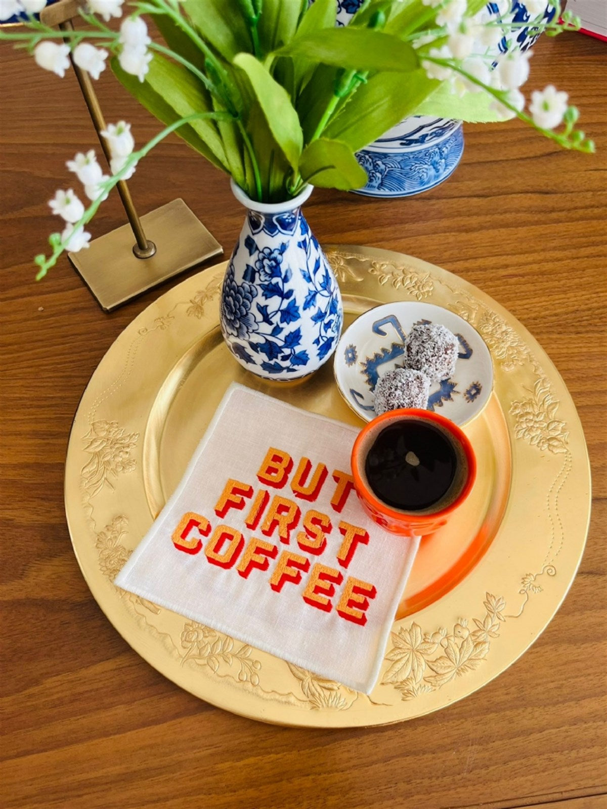 But First Coffee Desenli Kokteyl Peçete - 1 Adet Turuncu - 1