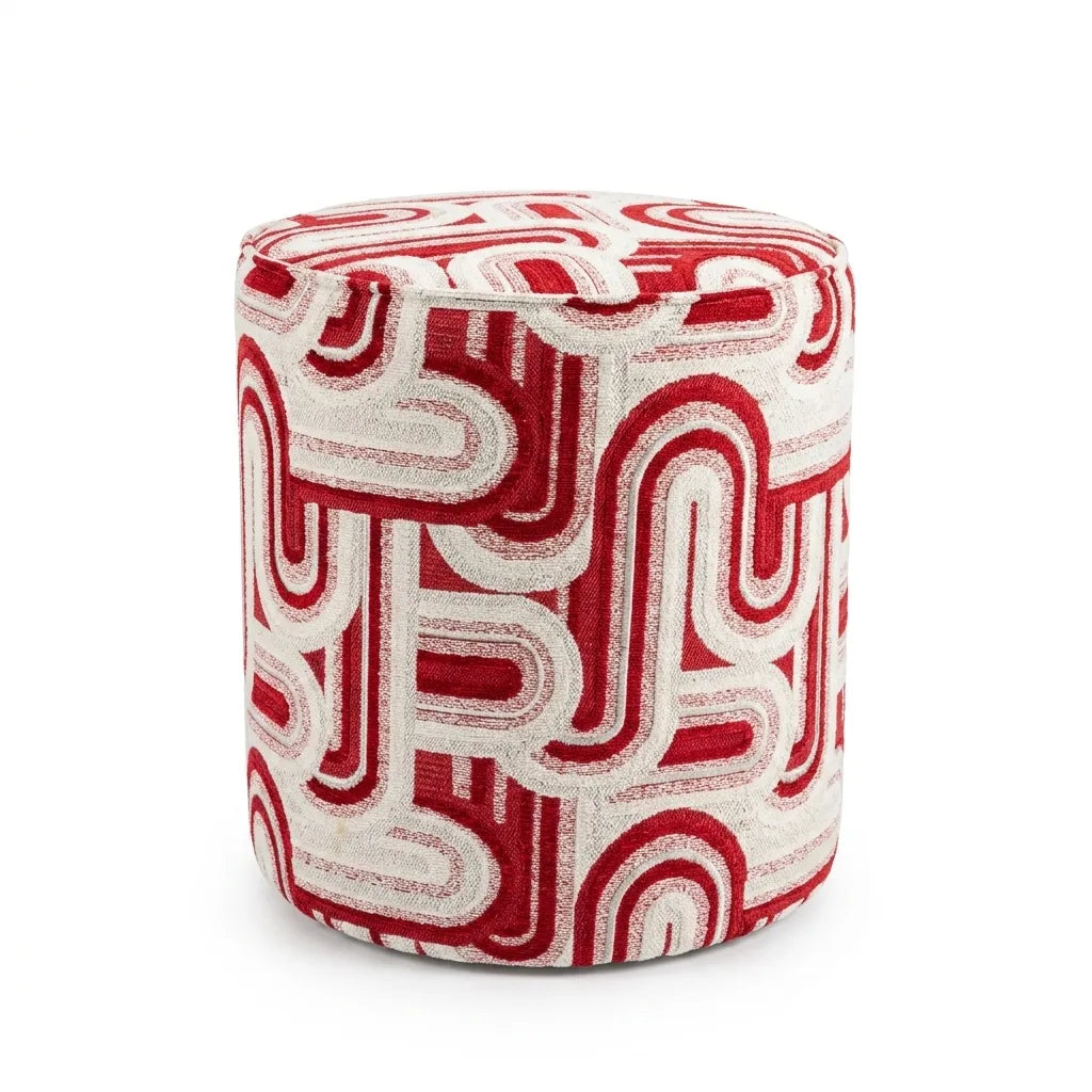 Ruby Puf - Kırmızı Geometrik Desenli - 1