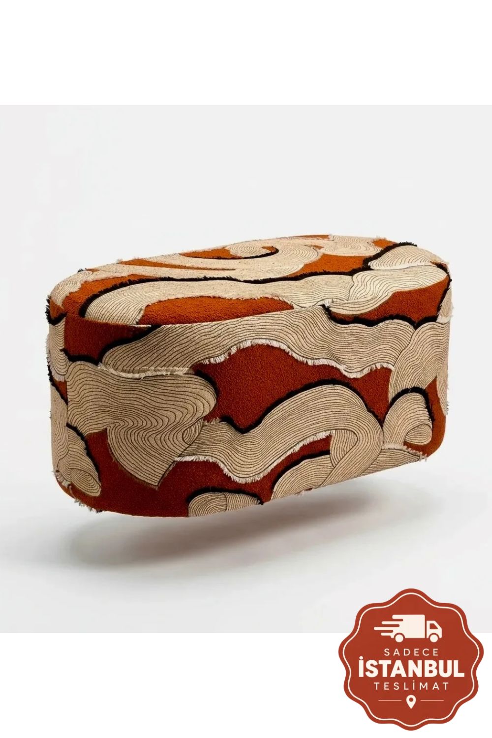 Desert Puf - Kiremit ve Krem Desenli - 0