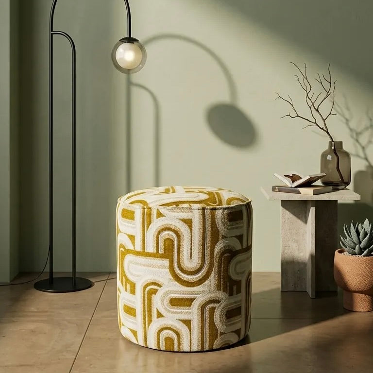 Olea Puf - Hardal Sarısı Geometrik Desenli - 2