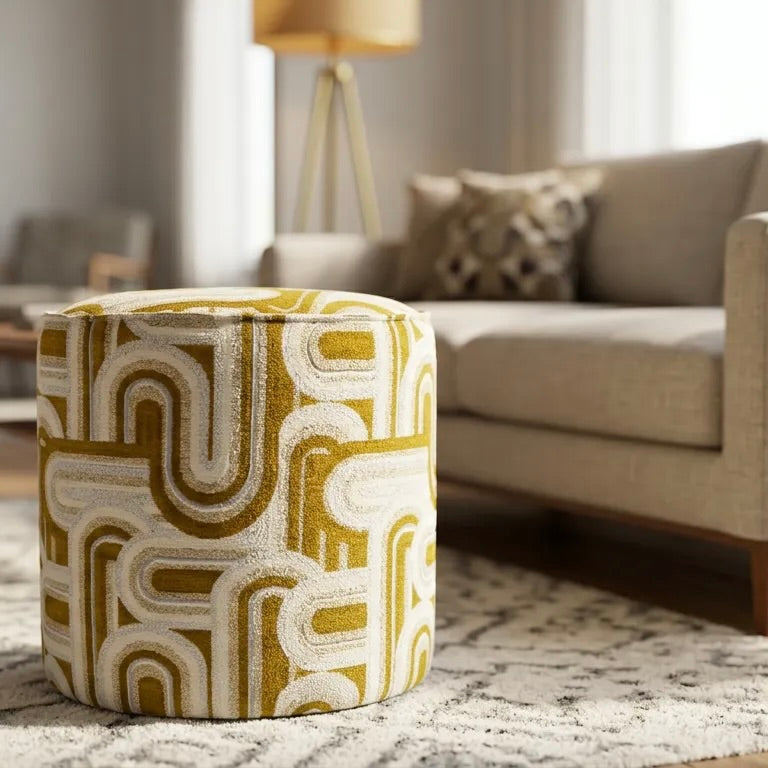 Olea Puf - Hardal Sarısı Geometrik Desenli - 3
