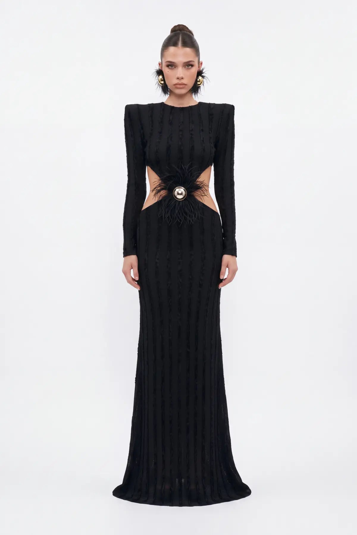 SiYah Cut-Out KadiFe ŞeriTli Maxi ElbiSe