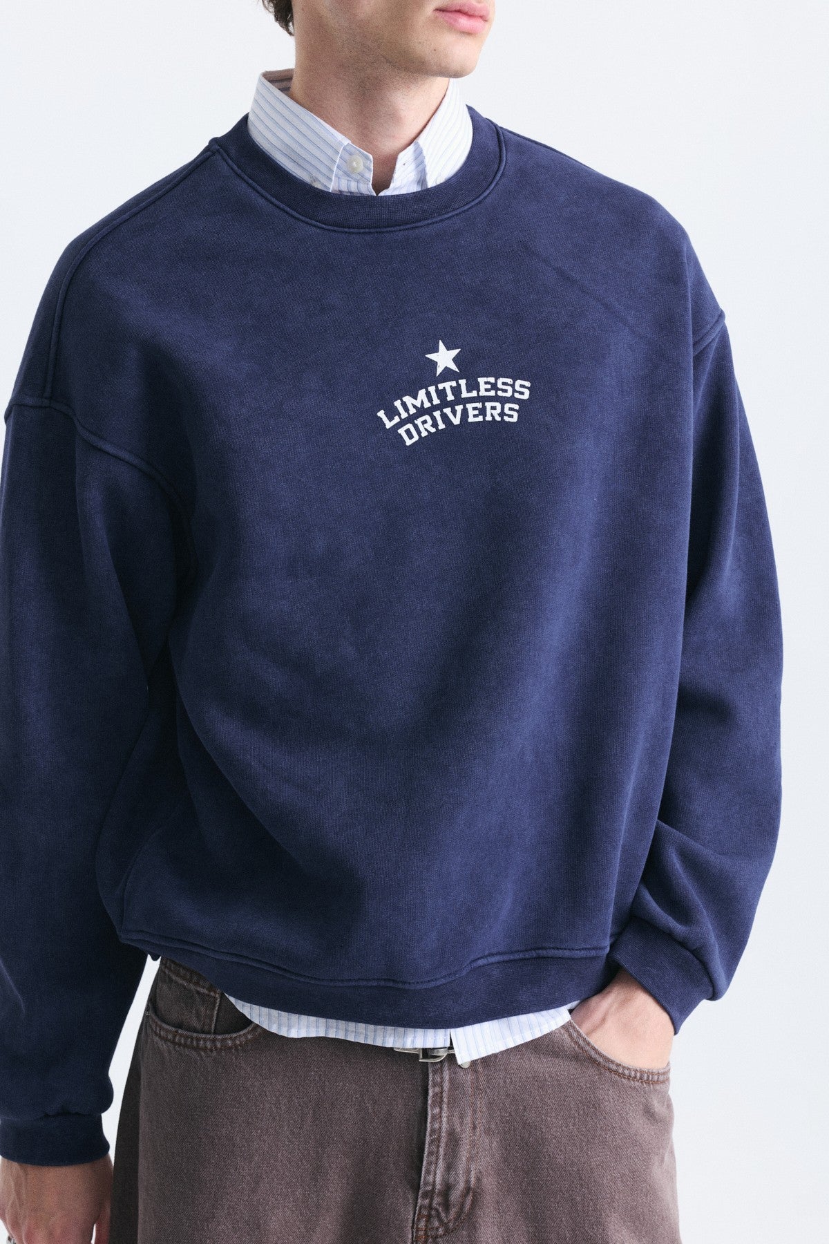 Overize Baskılı Bisiklet Yaka Sweatshirt