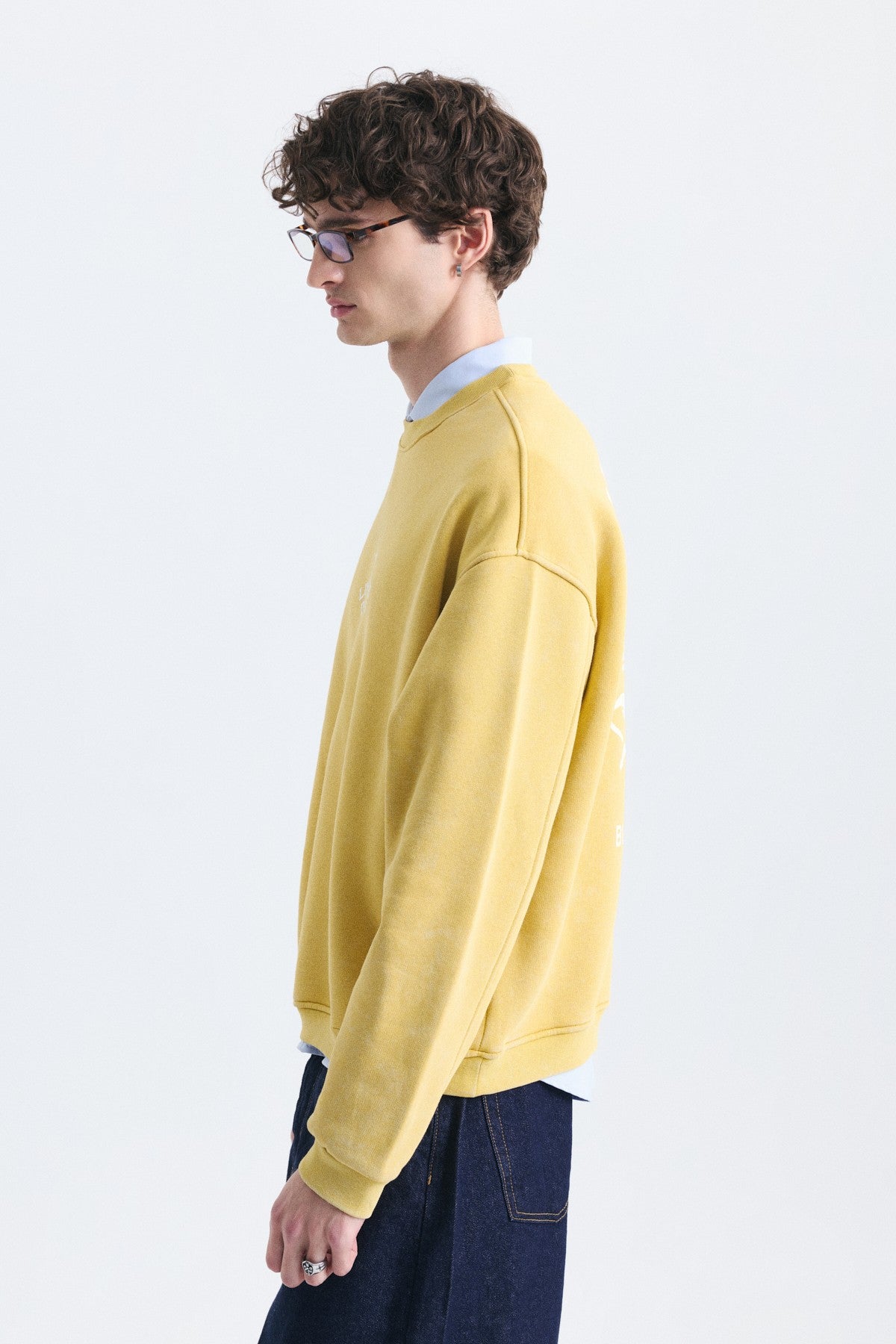 Overize Baskılı Bisiklet Yaka Sweatshirt