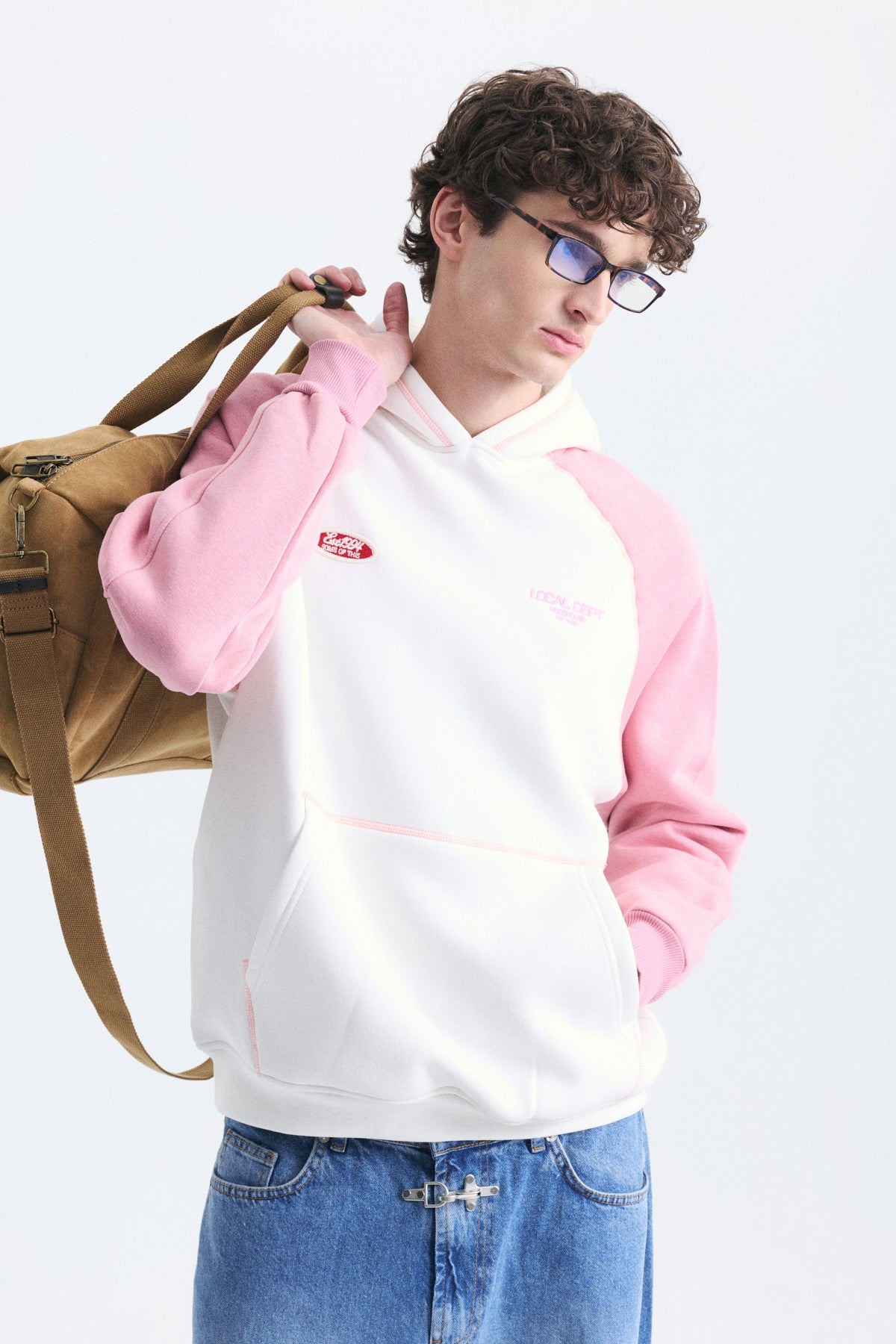 Renk Bloklu Kanguru Cepli Kapüşonlu Sweatshirt