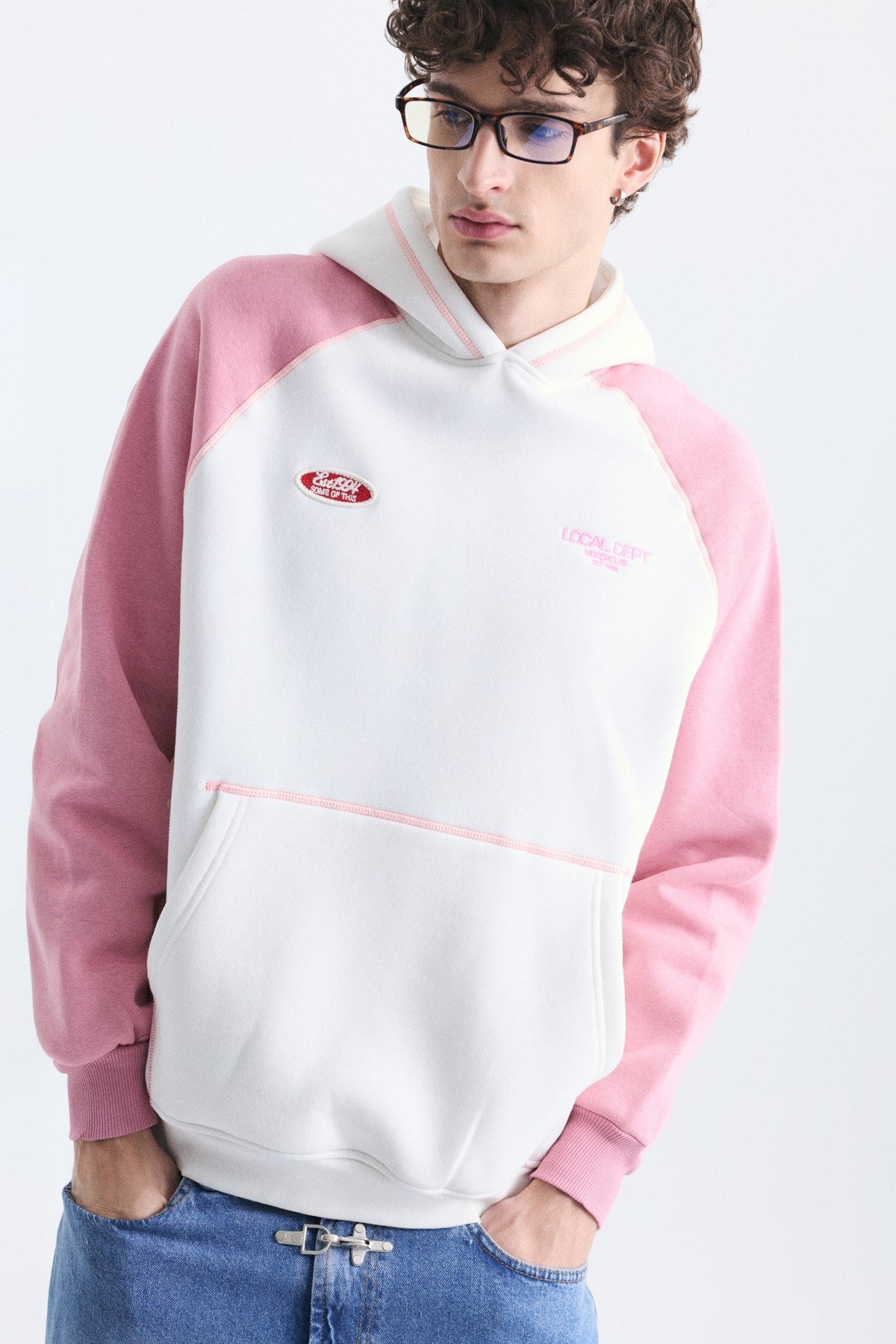 Renk Bloklu Kanguru Cepli Kapüşonlu Sweatshirt