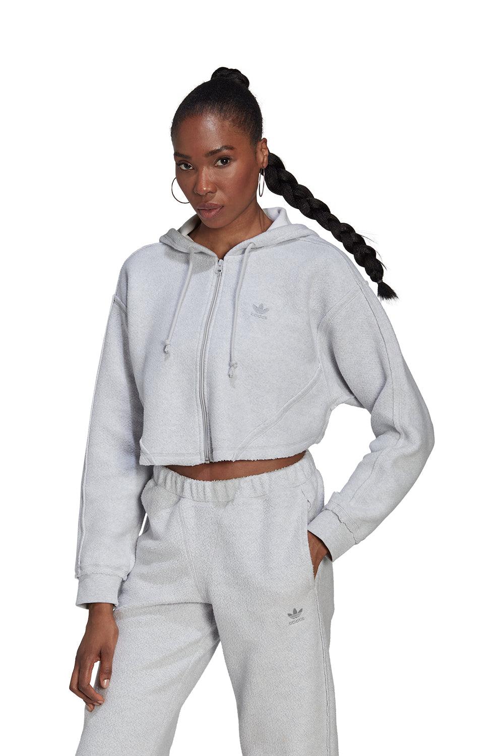 Adidas-Crop Full-Zip Loungewear Hoodie-Sweatshirts & Hoodies-1-fleurdirect.live