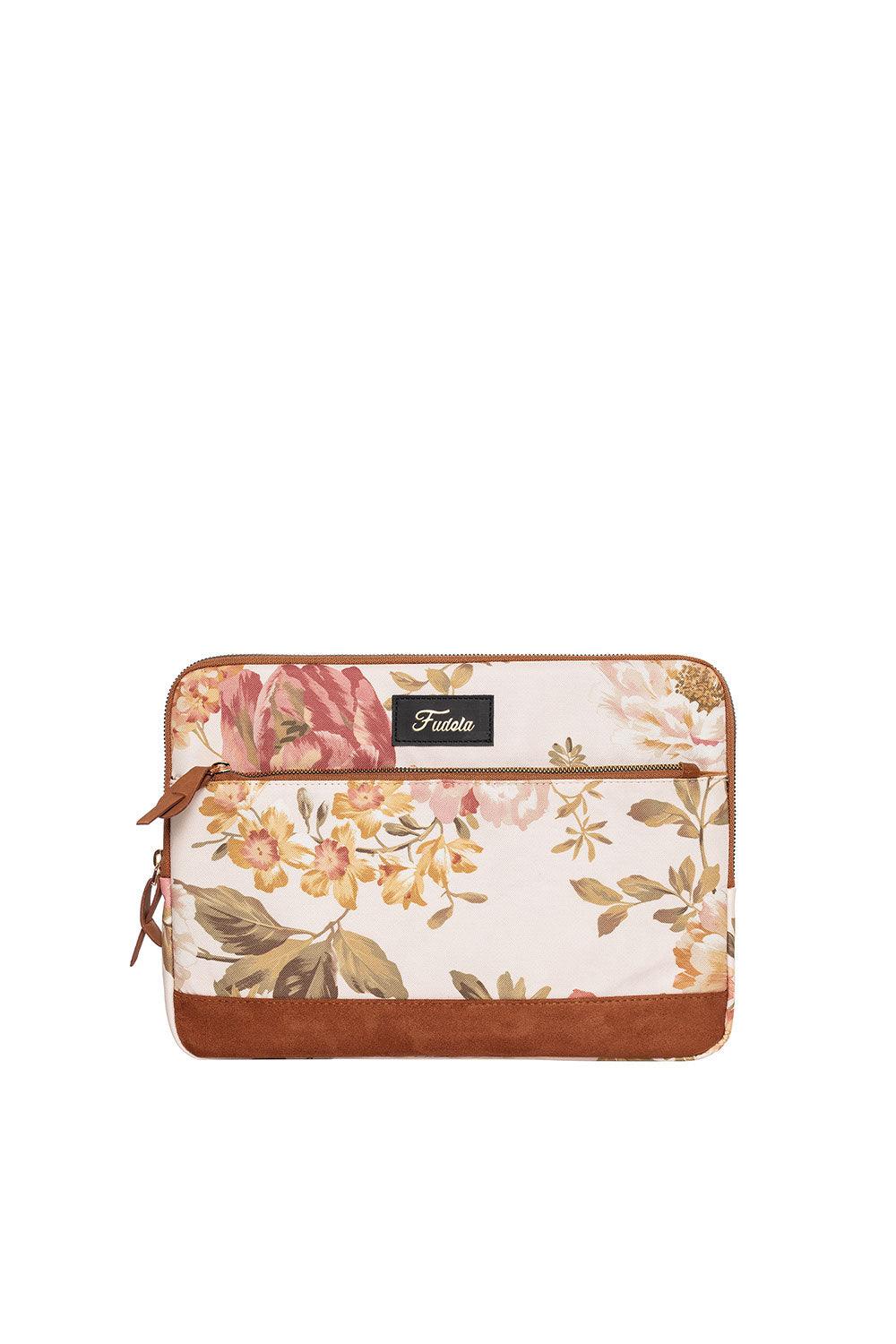 Fudela-Fudela 13-14 Inch Cream Roses Macbook- Laptop Bag-Laptop Çantası-1-fleurdirect.live