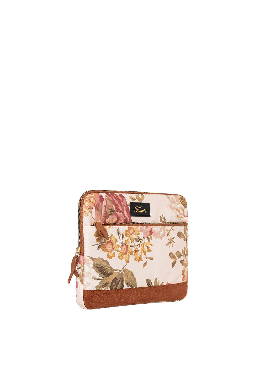Fudela-Fudela 13-14 Inch Cream Roses Macbook- Laptop Bag-Laptop Çantası-2-fleurdirect.live