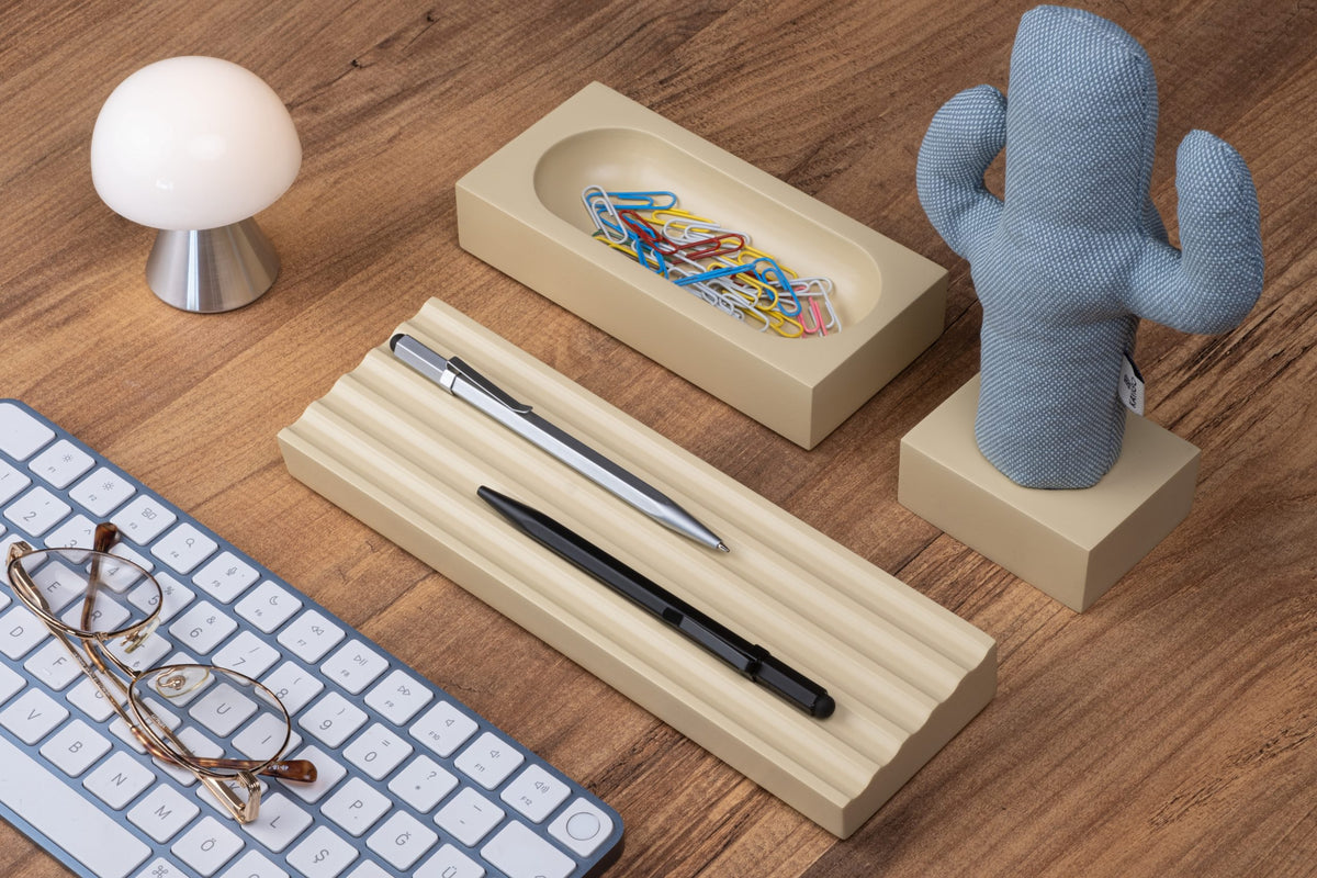 Kayigo-Woody Krem üçlü Ofis Seti Mavi Cactus-Masaüstü Organizer-3-fleurdirect.live