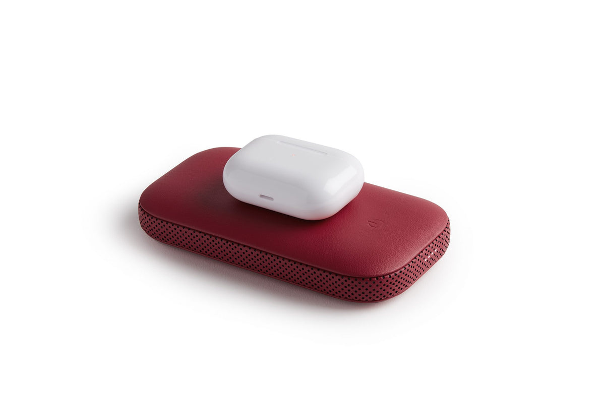 Lexon-Powersound Deri Kablosuz şarj Cihazı Ve Bluetooth Hoparlör Kırmızı-Taşınabilir Hoparlör-11-fleurdirect.live