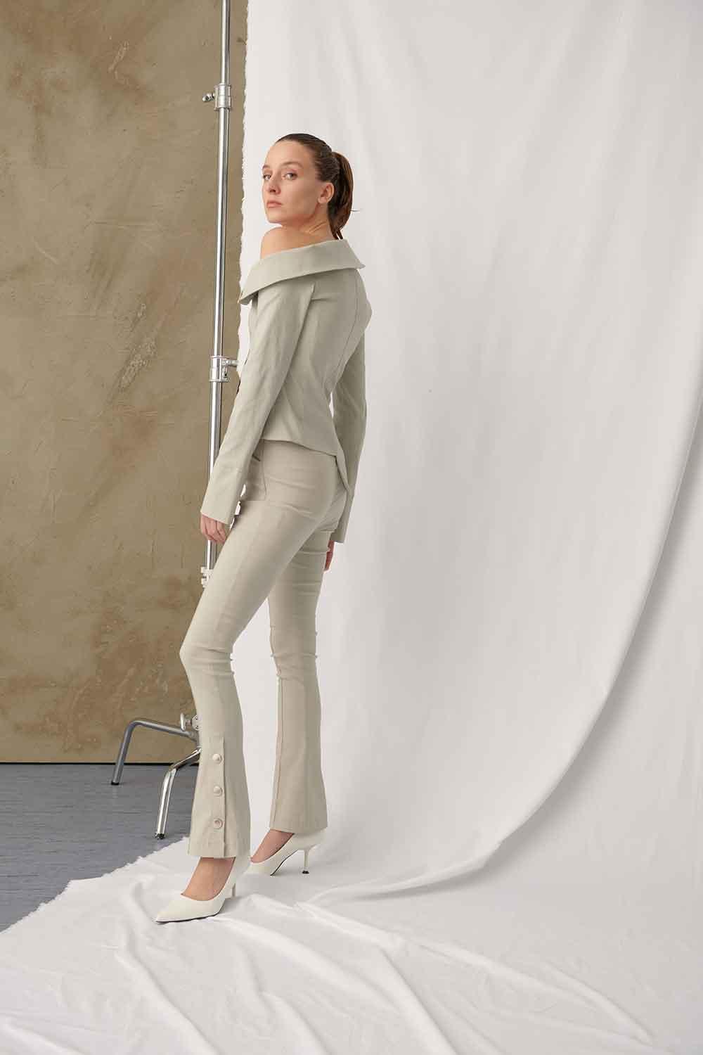 Mirimalist-Viva Pants Grey-Kumaş Pantolon-3-fleurdirect.live