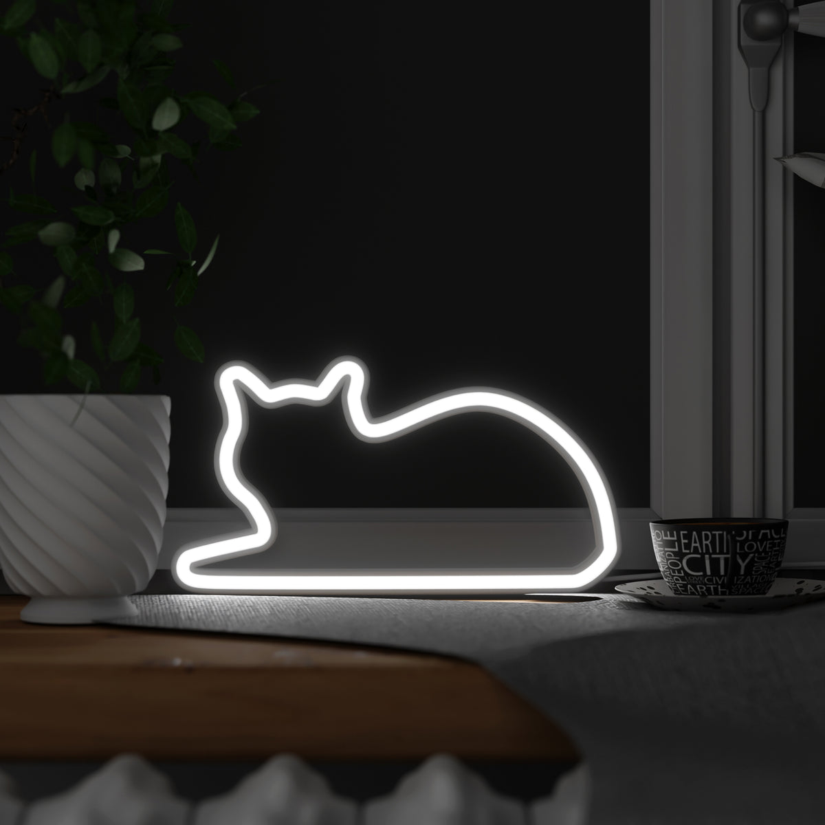 Mustard-Mustard Sitting Cat Led Işık-Gece Lambası-1-fleurdirect.live