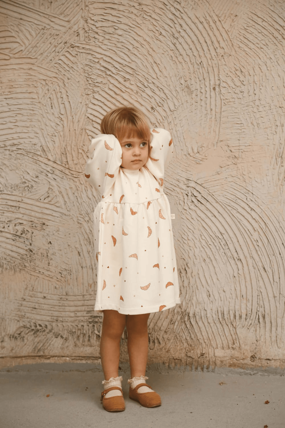 OhLaLaKoala-Kruvasan Baskılı Kız Çocuk Elbise-Çocuk Elbise & Tulum-6-fleurdirect.live