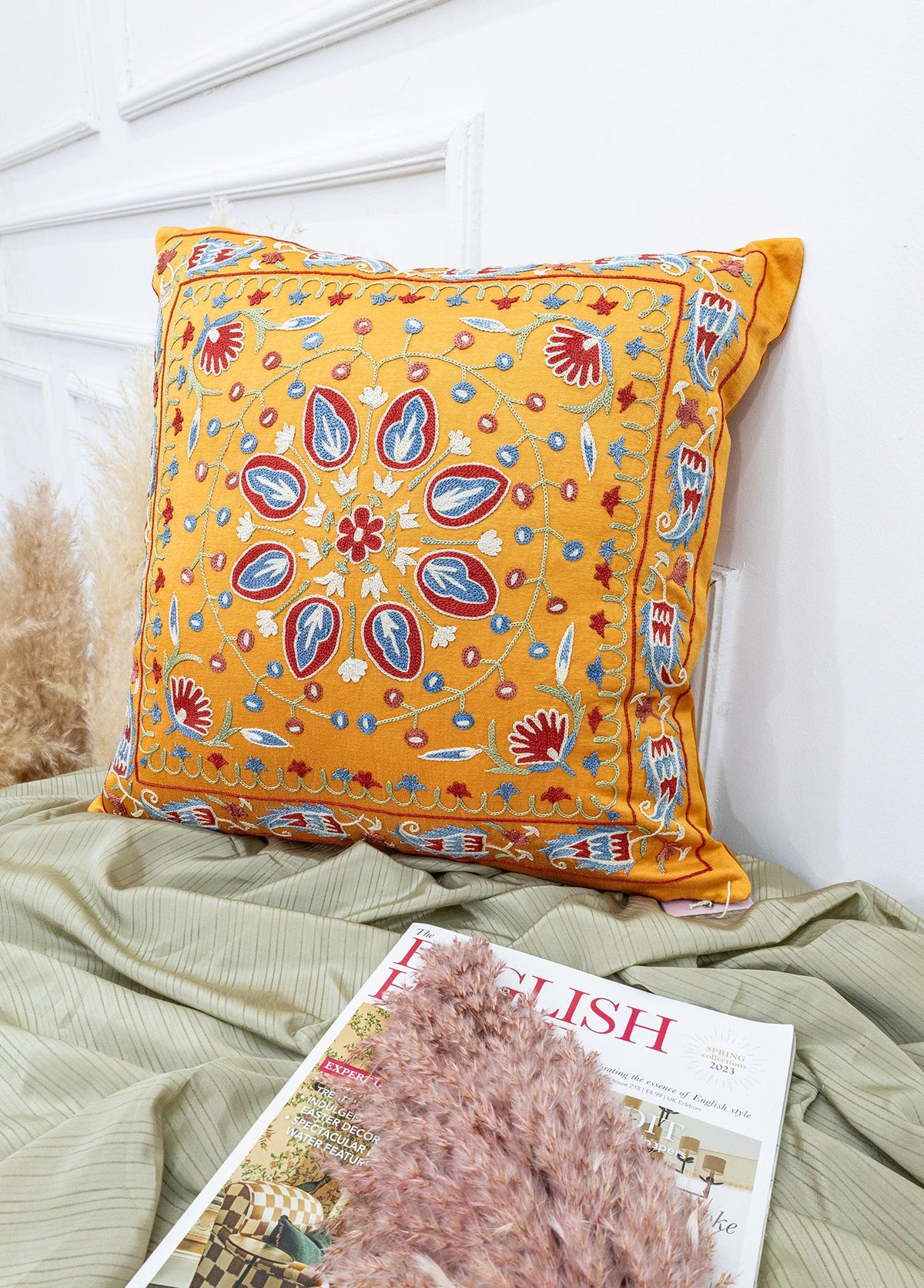 Soho Antiq-Belek çiçek Desenli Suzani Kırlent 50x50 Cm-Yastık-2-fleurdirect.live