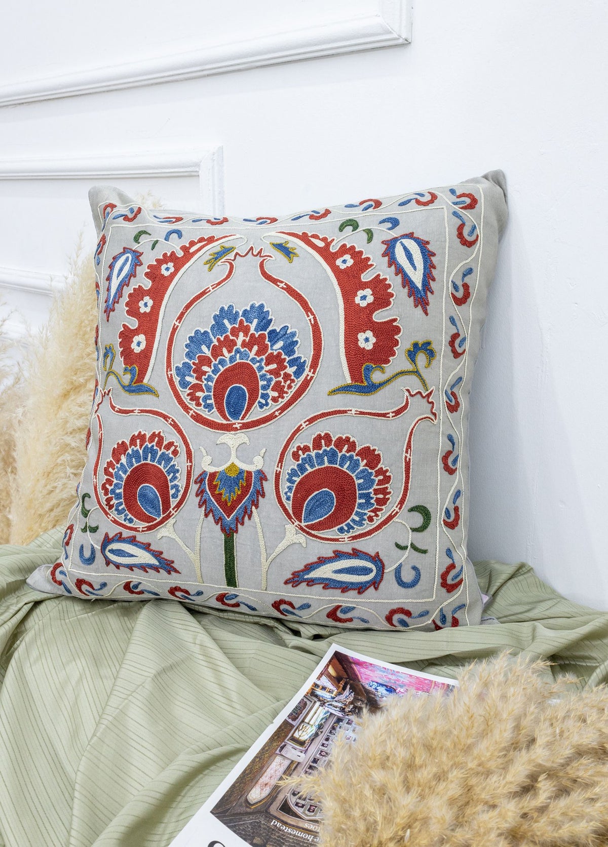 Soho Antiq-Beylem Suzani El Yapımı İpek Yastık 50x50 Cm-Yastık-2-fleurdirect.live
