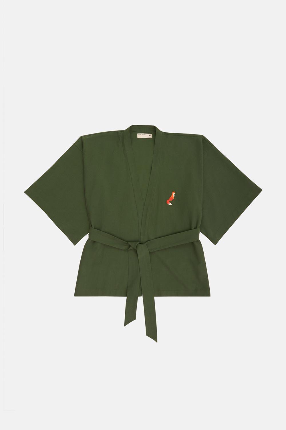 WWF Market-Kızıl Tilki Kısa Kollu TENCEL™ Kimono - Haki-Kimono-1-fleurdirect.live