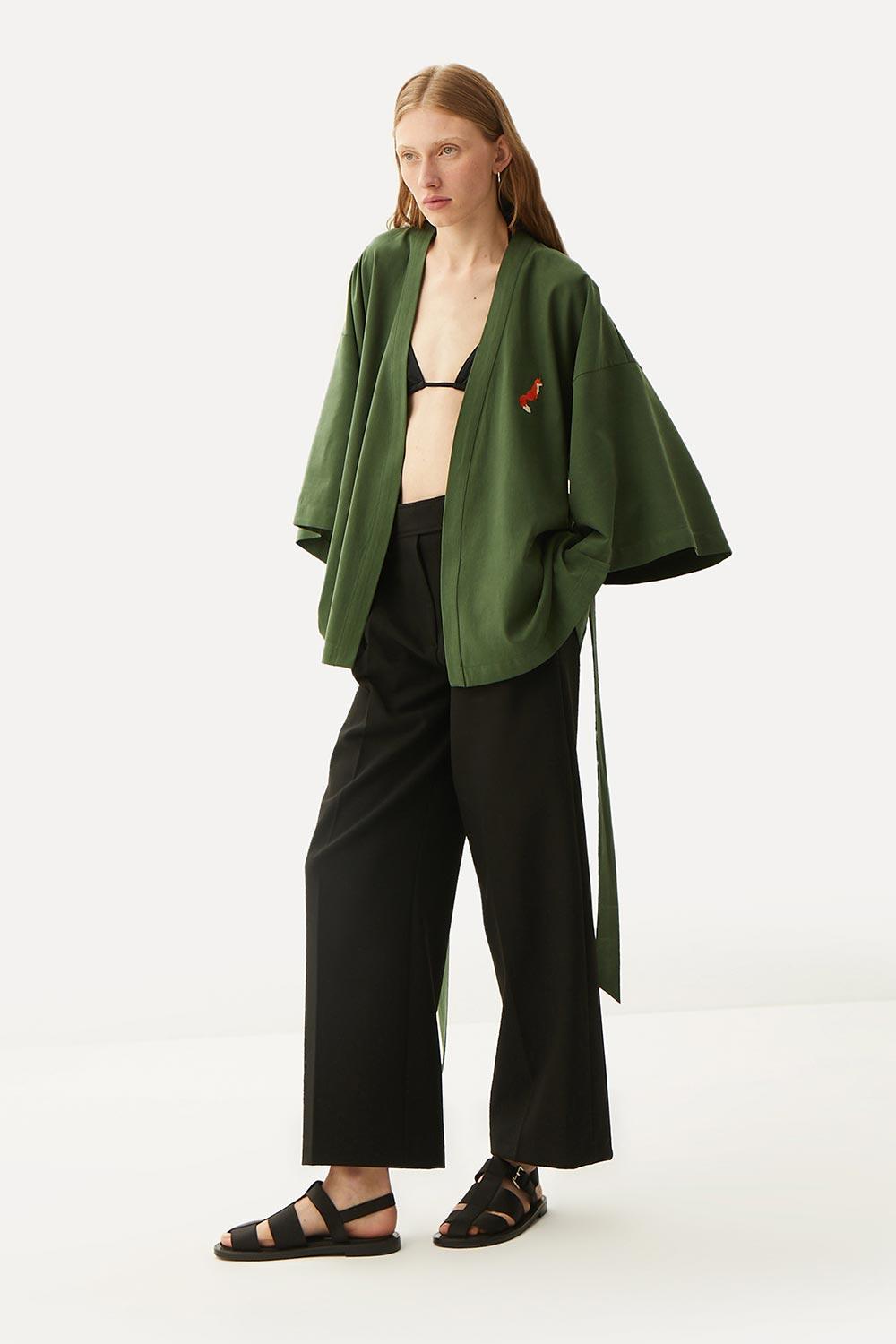 WWF Market-Kızıl Tilki Kısa Kollu TENCEL™ Kimono - Haki-Kimono-5-fleurdirect.live