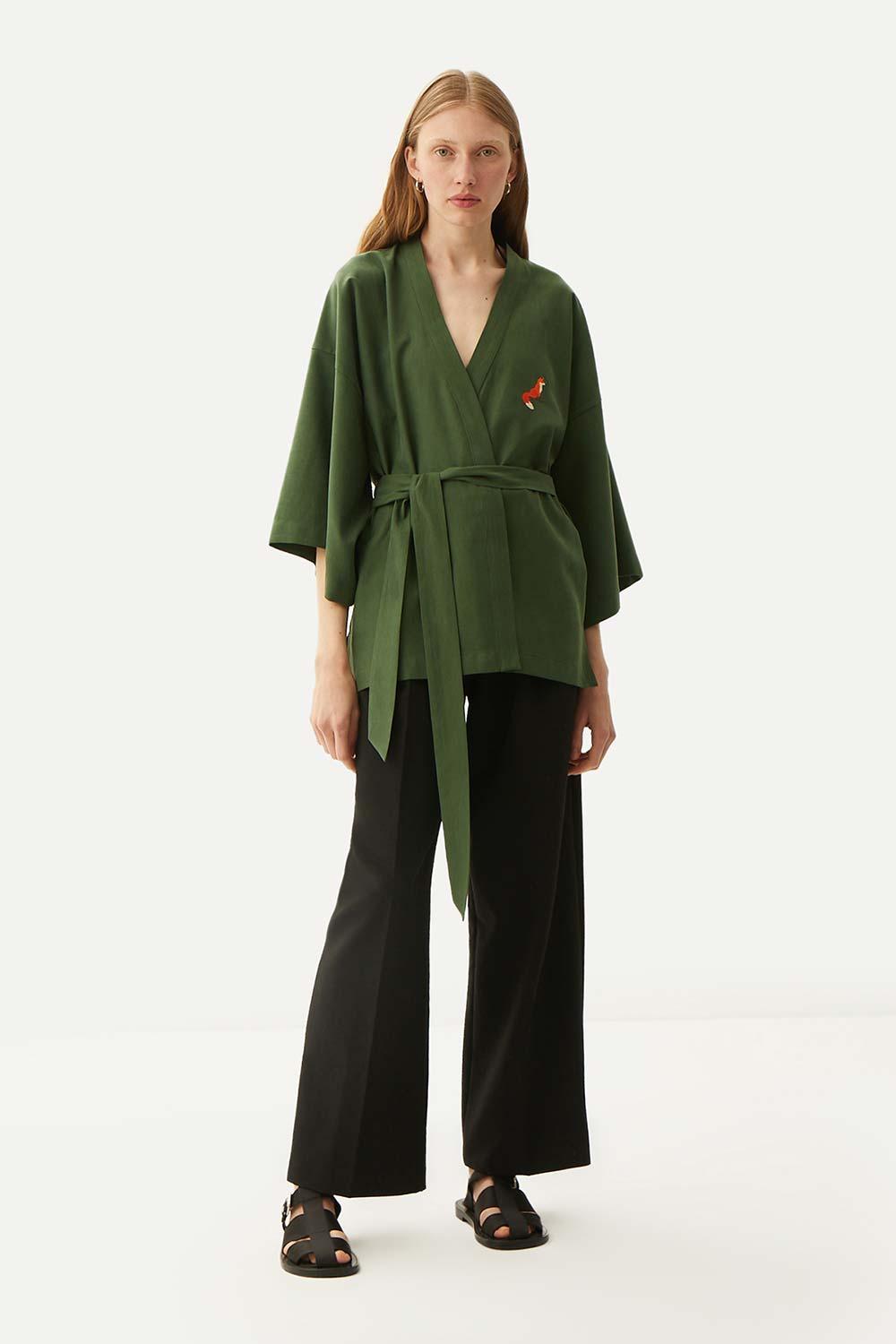 WWF Market-Kızıl Tilki Kısa Kollu TENCEL™ Kimono - Haki-Kimono-6-fleurdirect.live