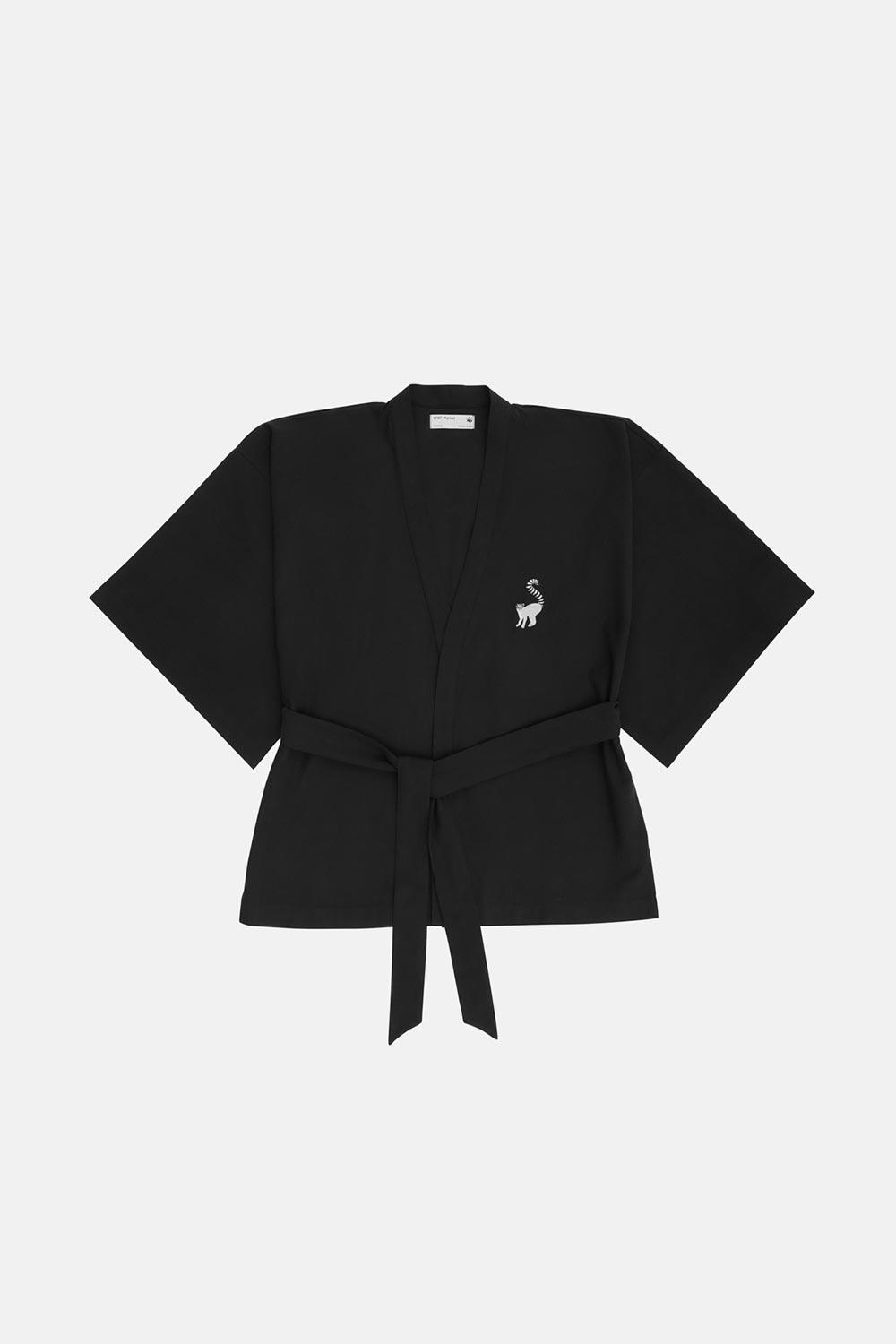 WWF Market-Lemur Kısa Kollu TENCEL™ Kimono - Siyah-Kimono-1-fleurdirect.live