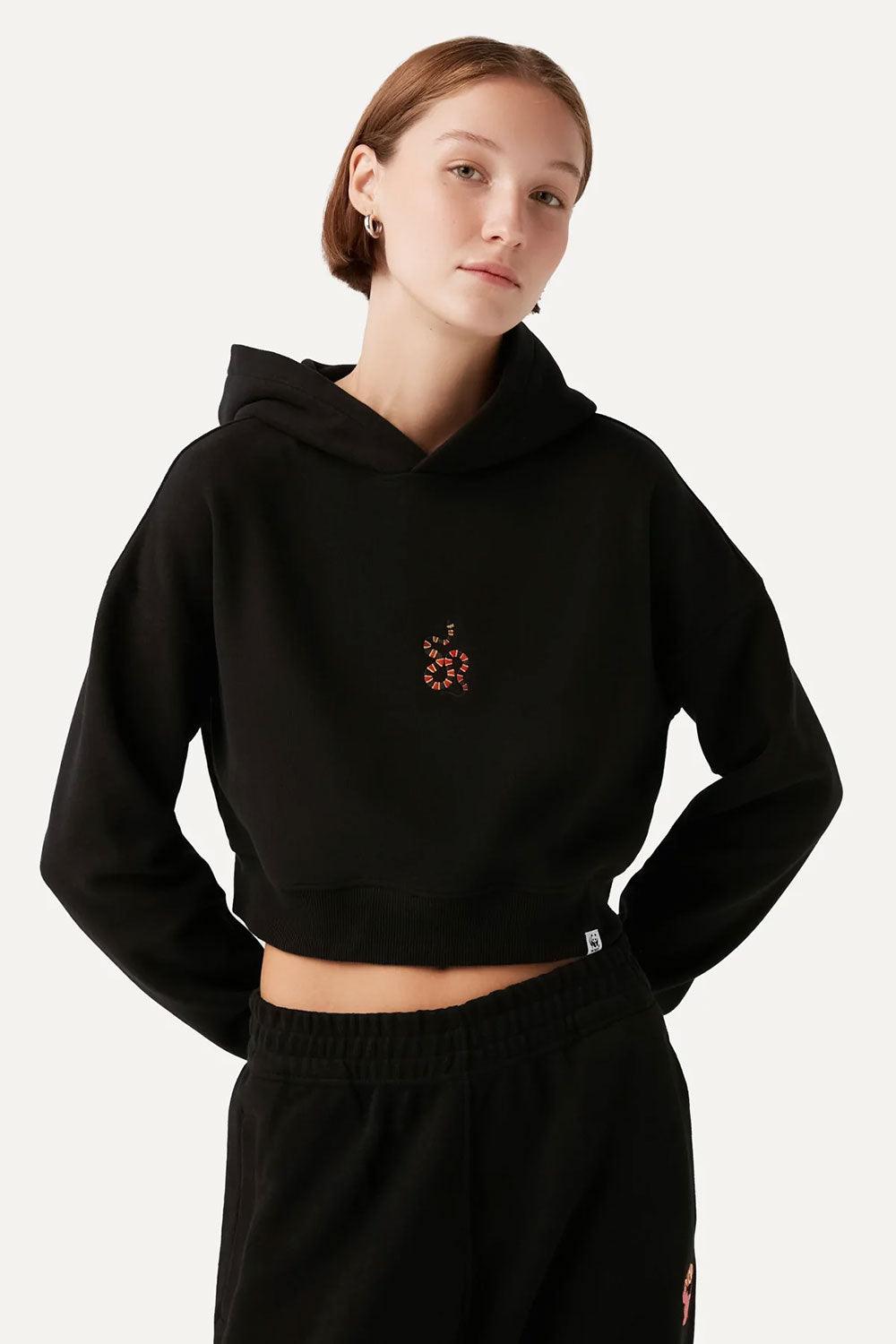 WWF Market-Yılan Crop Hoodie - Siyah-Sweatshirts & Hoodies-2-fleurdirect.live