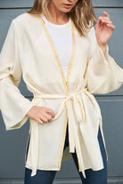 Oversize İpek Mint Gül Nakışlı Kimono - 2