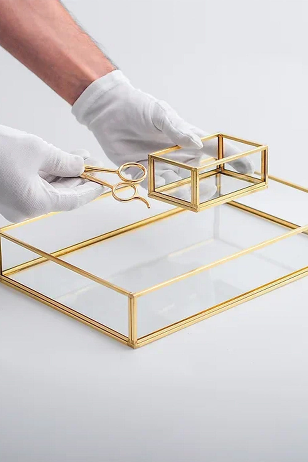 3 Parça Pirinç Gold Nişan Takımı Damat Kahvesi Sunum Tepsisi Yüzük Kutusu Makas - 1