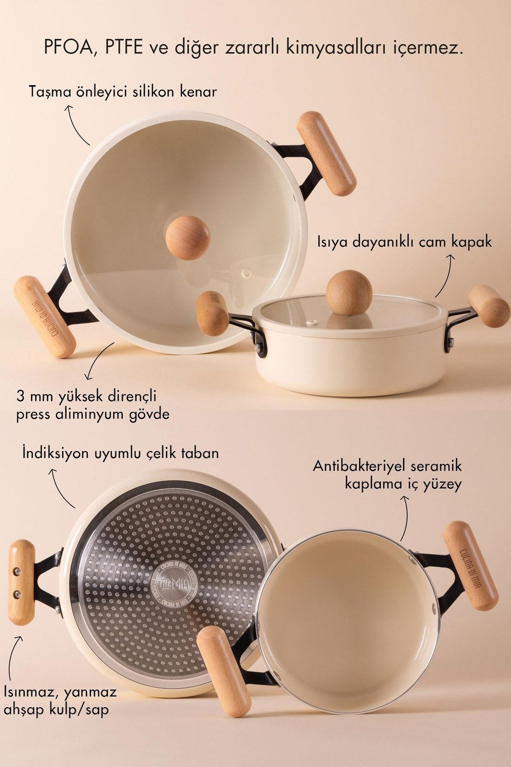 Cucina Di Mia İndüksiyon Tabanlı Seramik Tencere Tava Seti 5 Parça - 4