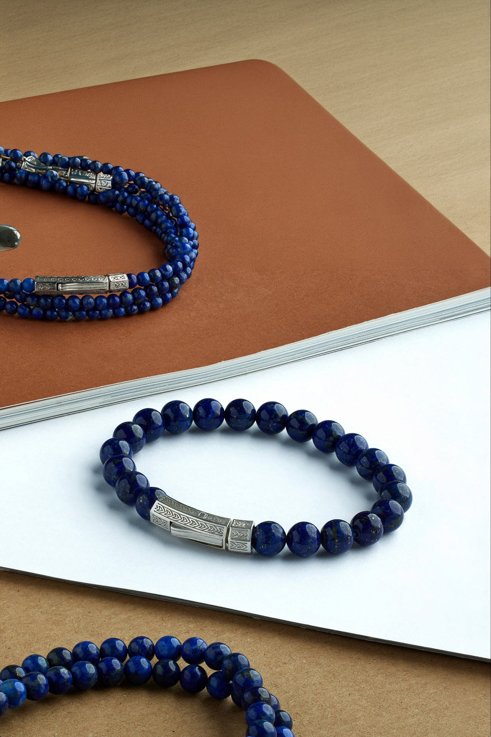 Lapis Lazuli Taşlı Kalın Bileklik, Gümüş - 2