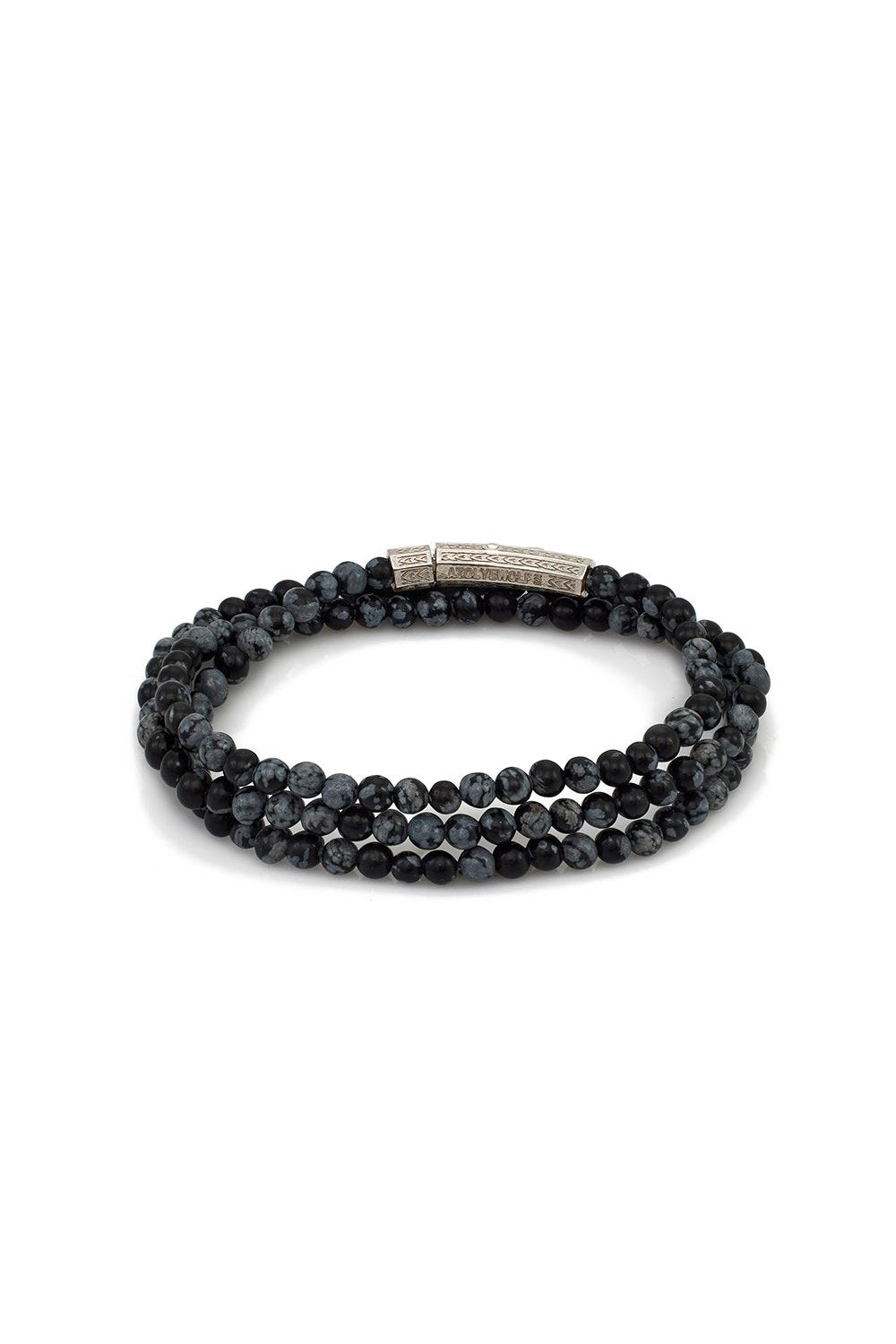 Obsidyen Taşlı Üç Sıra Bileklik, Gümüş - 1