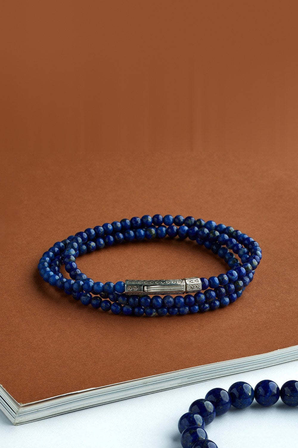 Lapis Lazuli Taşlı Üç Sıra Bileklik, Gümüş - 2