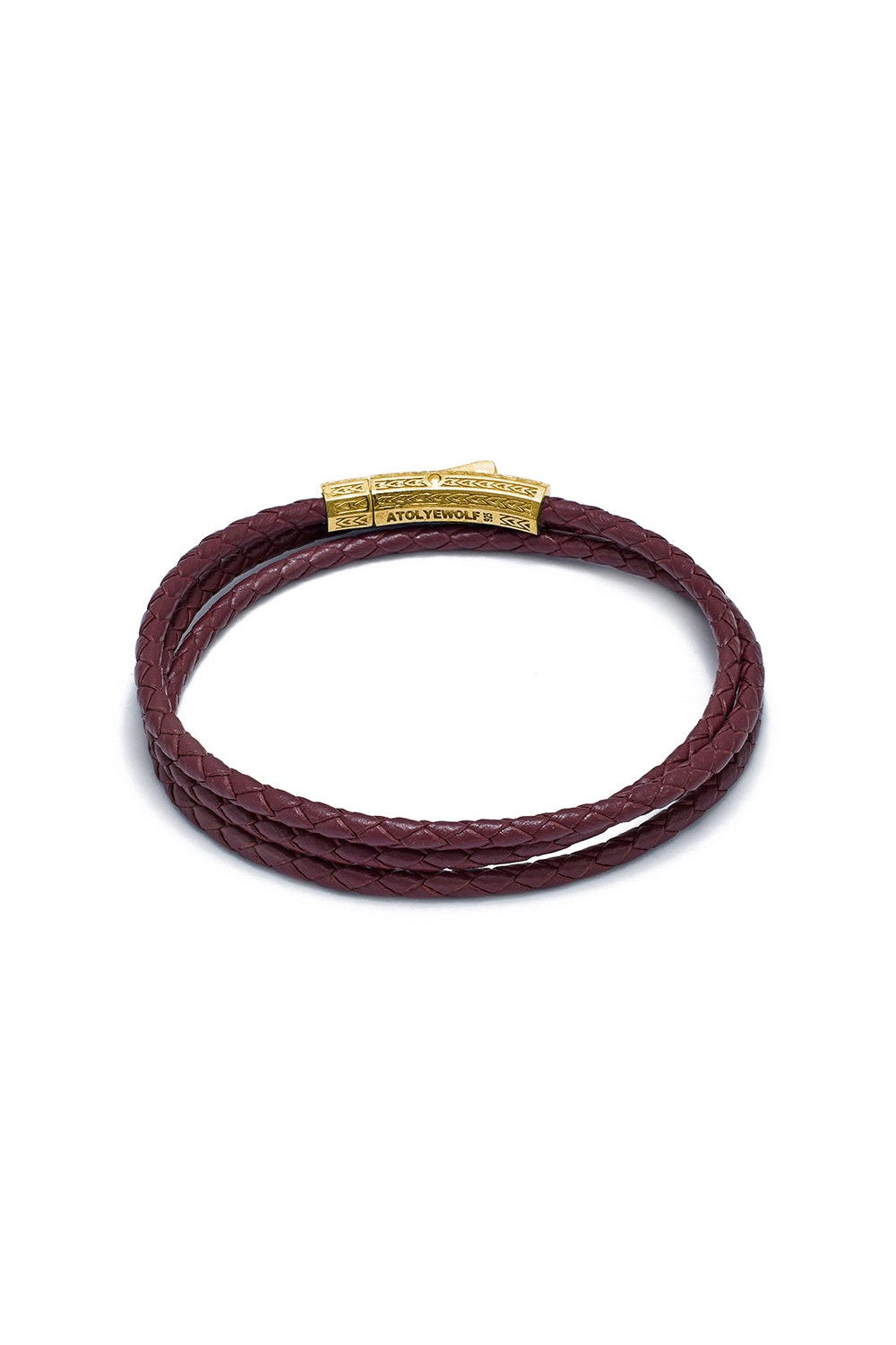 Sekizgen Kilitli Üçlü Deri Bileklik, Bordo - Gold - 1