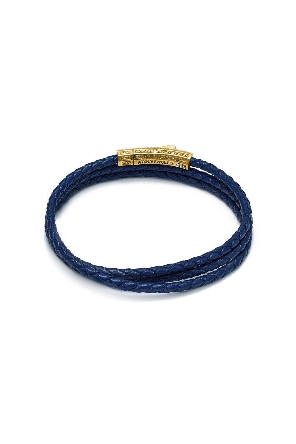 Sekizgen Kilitli Üçlü Deri Bileklik, Lacivert - Gold - 1
