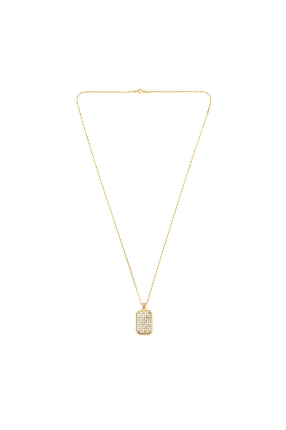 Zirkon Taşlı Sekizgen Kolye, Beyaz - Gold - 2