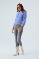 De Ville Pullover Kol Ve Etek Ucu Simli Kadın Triko Kazak - Lila - 5