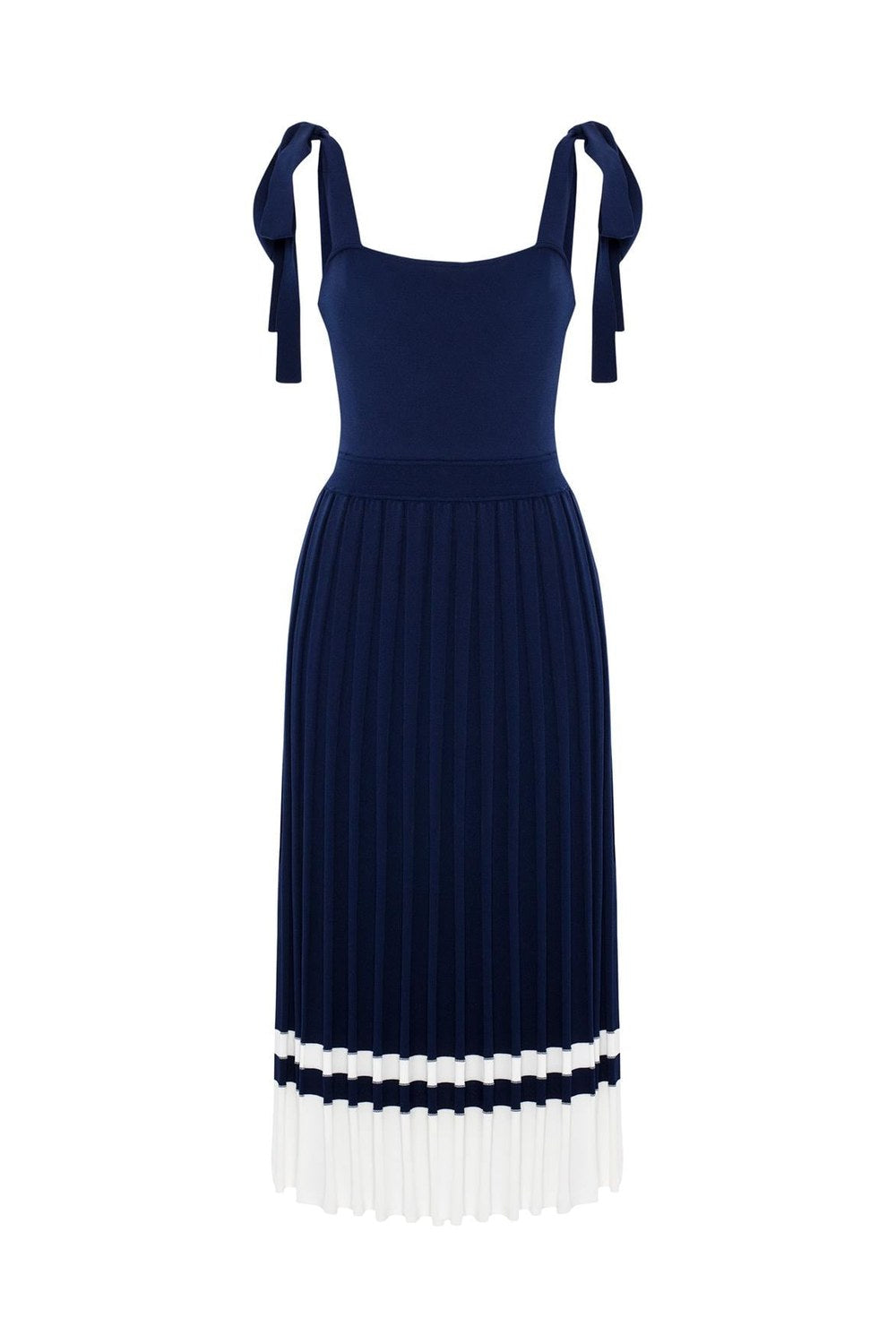 Styleboom X Kelly Dress Askılı Bağlama Detaylı Rahat Kesim Midi Boy Yazlık Kadın Triko Elbise - Lacivert - 9