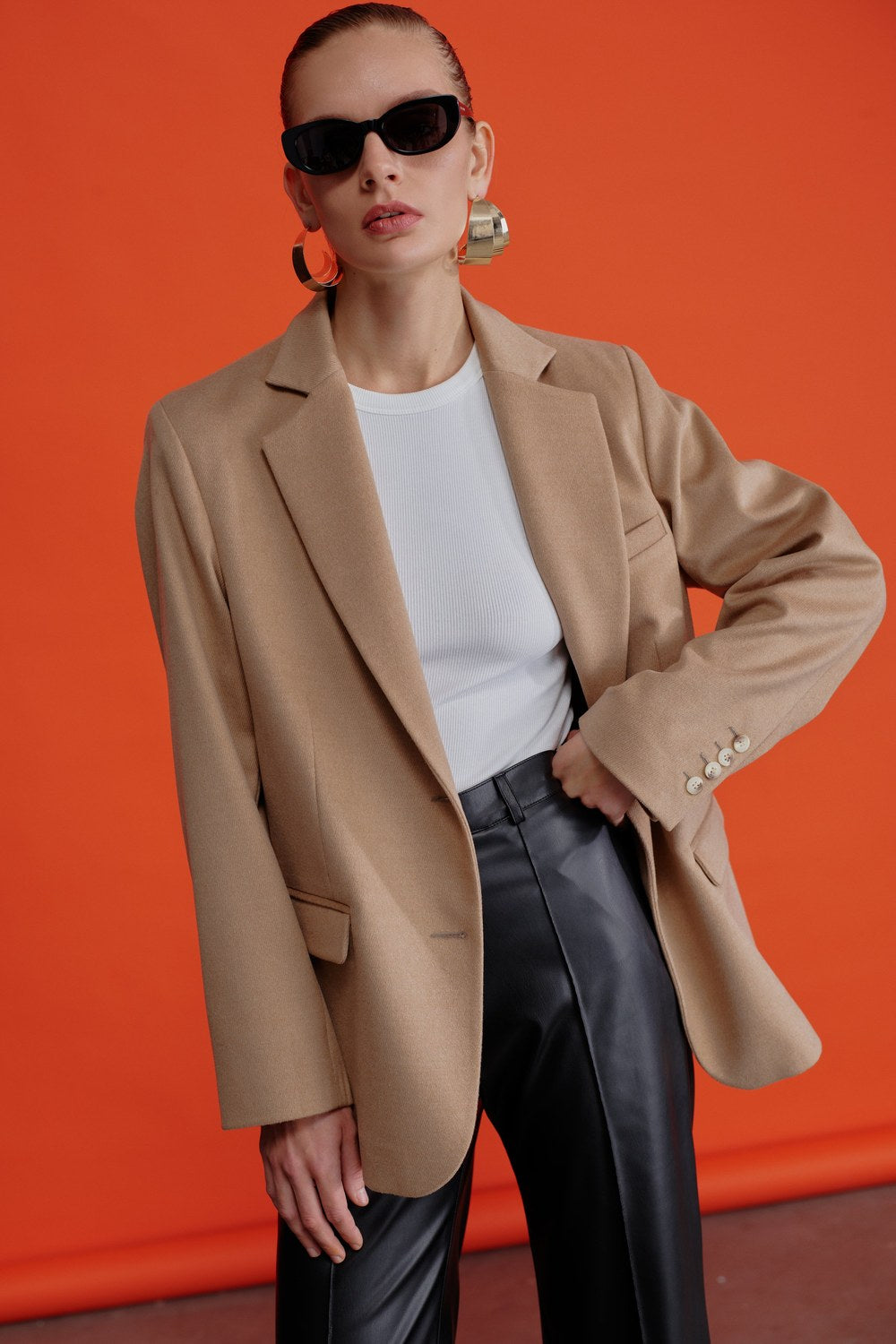 Boxy Yün Blazer Açık Kahverengi - 3