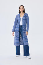 Skyler, Ajurlu, Kadın Kapüşonlu Yazlık Uzun Triko Hırka - Denim Mix - 4